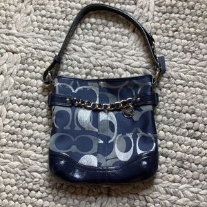 Coach navy logo purse with chain detail